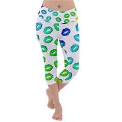 Kiss Mouth Lips Colors Lightweight Velour Capri Yoga Leggings