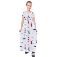 Nautical Sea Kids  Short Sleeve Maxi Dress by HermanTelo