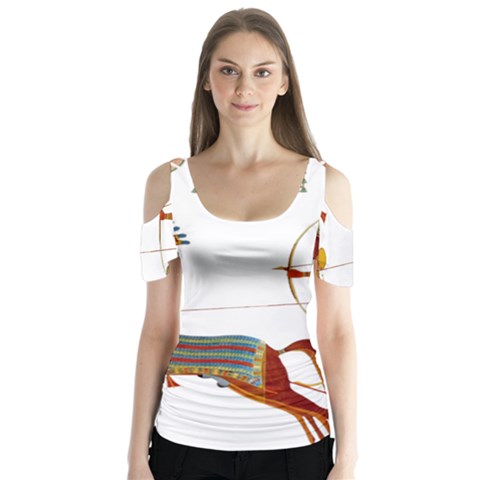 Egypt Egyptian Pharaonic Horses Butterfly Sleeve Cutout Tee  by Sapixe