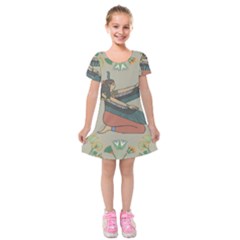 Egyptian Woman Wings Design Kids  Short Sleeve Velvet Dress by Sapixe