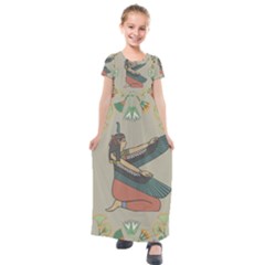 Egyptian Woman Wings Design Kids  Short Sleeve Maxi Dress by Sapixe