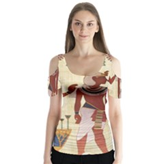 Egyptian Design Man Woman Priest Butterfly Sleeve Cutout Tee 