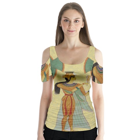 Egyptian Design Man Artifact Royal Butterfly Sleeve Cutout Tee  by Sapixe