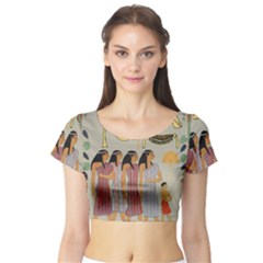 Egyptian Paper Women Child Owl Short Sleeve Crop Top by Sapixe