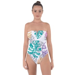 Pattern Leaves Rainbow Tie Back One Piece Swimsuit