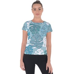 Pattern Leaves Banana Short Sleeve Sports Top  by HermanTelo