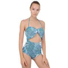 Pattern Leaves Banana Scallop Top Cut Out Swimsuit by HermanTelo