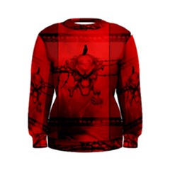 Awesome Creepy Skull With Crowm In Red Colors Women s Sweatshirt by FantasyWorld7