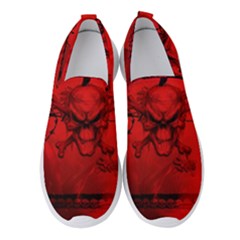 Awesome Creepy Skull With Crowm In Red Colors Women s Slip On Sneakers by FantasyWorld7