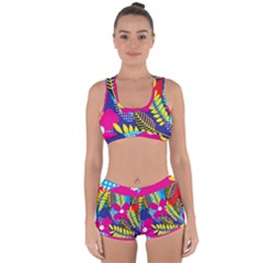 Pattern Leaf Polka Rainbow Racerback Boyleg Bikini Set