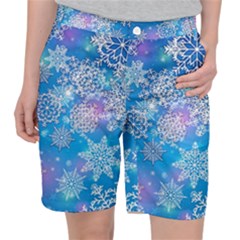 Snowflake Background Blue Purple Pocket Shorts by HermanTelo