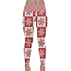 Snowflake Red White Lightweight Velour Classic Yoga Leggings by HermanTelo