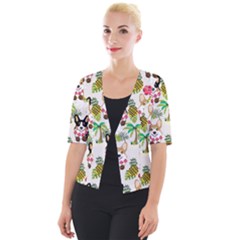 Corgis Hula Pattern Cropped Button Cardigan by Sapixe