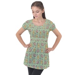 Hamster Pattern Puff Sleeve Tunic Top