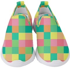 Checkerboard Pastel Squares Kids  Slip On Sneakers