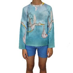 Cute Baby Is Coming With Stork Kids  Long Sleeve Swimwear by FantasyWorld7