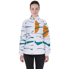 Sunset Glow Sun Birds Flying Women s High Neck Windbreaker