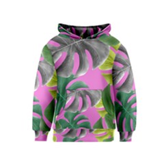 Tropical Greens Pink Leaf Kids  Pullover Hoodie by HermanTelo