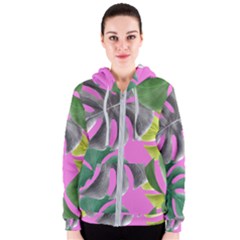 Tropical Greens Pink Leaf Women s Zipper Hoodie by HermanTelo