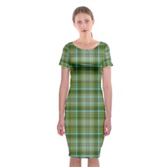 Vintage Green Plaid Classic Short Sleeve Midi Dress