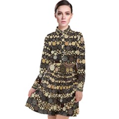 Vintage Style Long Sleeve Chiffon Shirt Dress