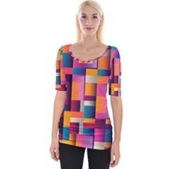 Abstract Background Geometry Blocks Wide Neckline Tee