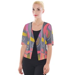 Abstract Colorful Background Grey Cropped Button Cardigan