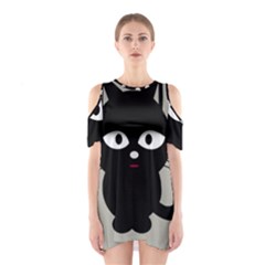 Cat Pet Cute Black Animal Shoulder Cutout One Piece Dress by Bajindul