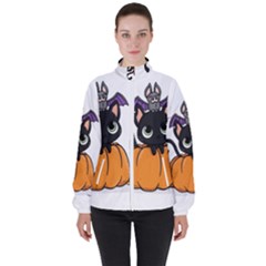 Halloween Cute Cat Women s High Neck Windbreaker by Bajindul