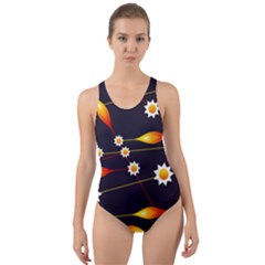 Flower Buds Floral Background Cut-out Back One Piece Swimsuit by Bajindul