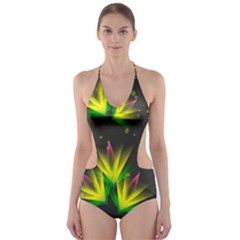 Floral Abstract Lines Cut-out One Piece Swimsuit