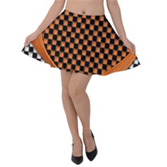 Heart Chess Board Checkerboard Velvet Skater Skirt by Bajindul