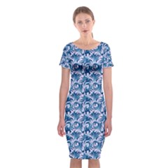 Blue Pattern Scrapbook Classic Short Sleeve Midi Dress by Bajindul