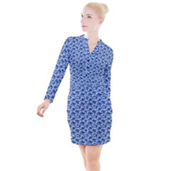 Blue Pattern Scrapbook Button Long Sleeve Dress by Bajindul