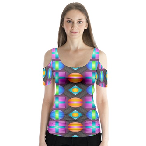 Squares Spheres Backgrounds Texture Butterfly Sleeve Cutout Tee  by Bajindul