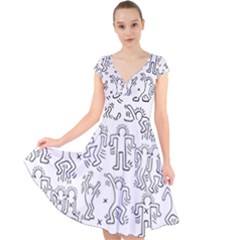 Doodle Pattern Cap Sleeve Front Wrap Midi Dress by Valentinaart