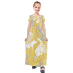 Ochre Yellow And Grey Abstract Kids  Short Sleeve Maxi Dress by charliecreates