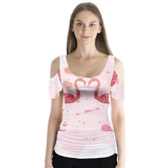 Pink Watercolour Flamingo Butterfly Sleeve Cutout Tee 