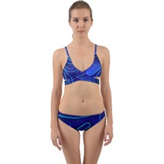 Wavy Abstract Blue Wrap Around Bikini Set by Pakrebo