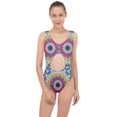 Kaleidoscope Bright Flower Mandala Center Cut Out Swimsuit by Pakrebo