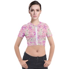 Background Floral Non Seamless Short Sleeve Cropped Jacket