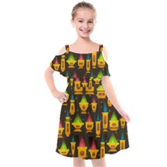 Pattern Non Seamless Objects Pots Kids  Cut Out Shoulders Chiffon Dress