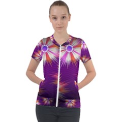 Floral Non Seamless Pattern Purple Short Sleeve Zip Up Jacket