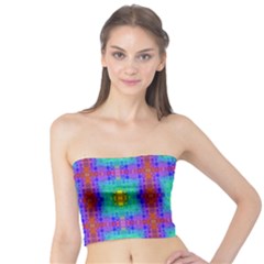 Groovy Green Orange Blue Yellow Square Pattern Tube Top by BrightVibesDesign