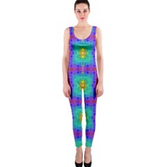 Groovy Green Orange Blue Yellow Square Pattern One Piece Catsuit by BrightVibesDesign