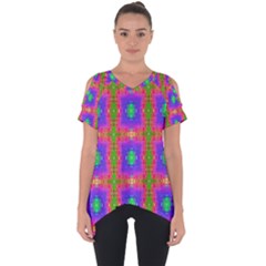 Groovy Purple Green Pink Square Pattern Cut Out Side Drop Tee by BrightVibesDesign