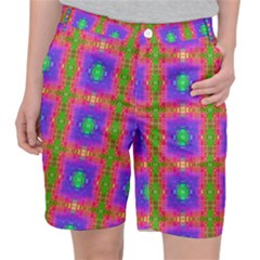 Groovy Purple Green Pink Square Pattern Pocket Shorts by BrightVibesDesign