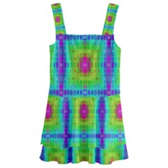 Groovy Yellow Pink Purple Square Pattern Kids  Layered Skirt Swimsuit