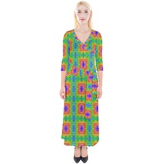 Groovy Purple Green Blue Orange Square Pattern Quarter Sleeve Wrap Maxi Dress by BrightVibesDesign