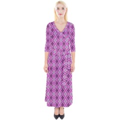 Argyle Large Pink Pattern Quarter Sleeve Wrap Maxi Dress by BrightVibesDesign